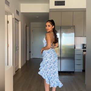 Floral Blue Ruffle Dress
